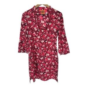 Tory Burch Sz 2 Bunny Rabbit Novelty Print Tunic Dress Pink Cotton